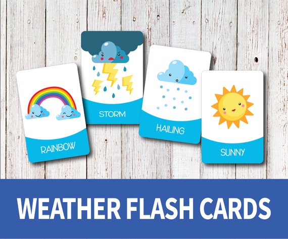 Flash Cards For Kids Weather Flash Cards Educational Etsy