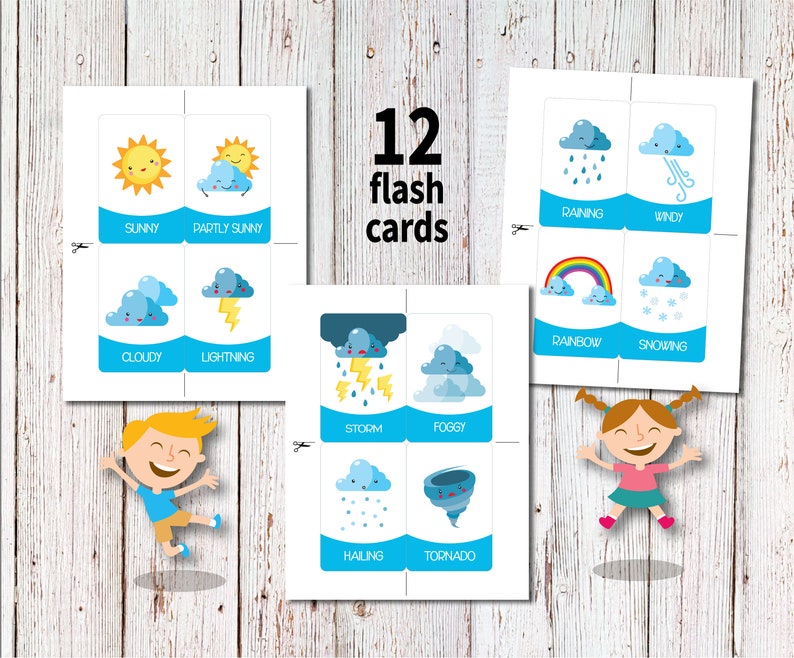 Flash Cards for Kids Weather Flash Cards Educational Etsy