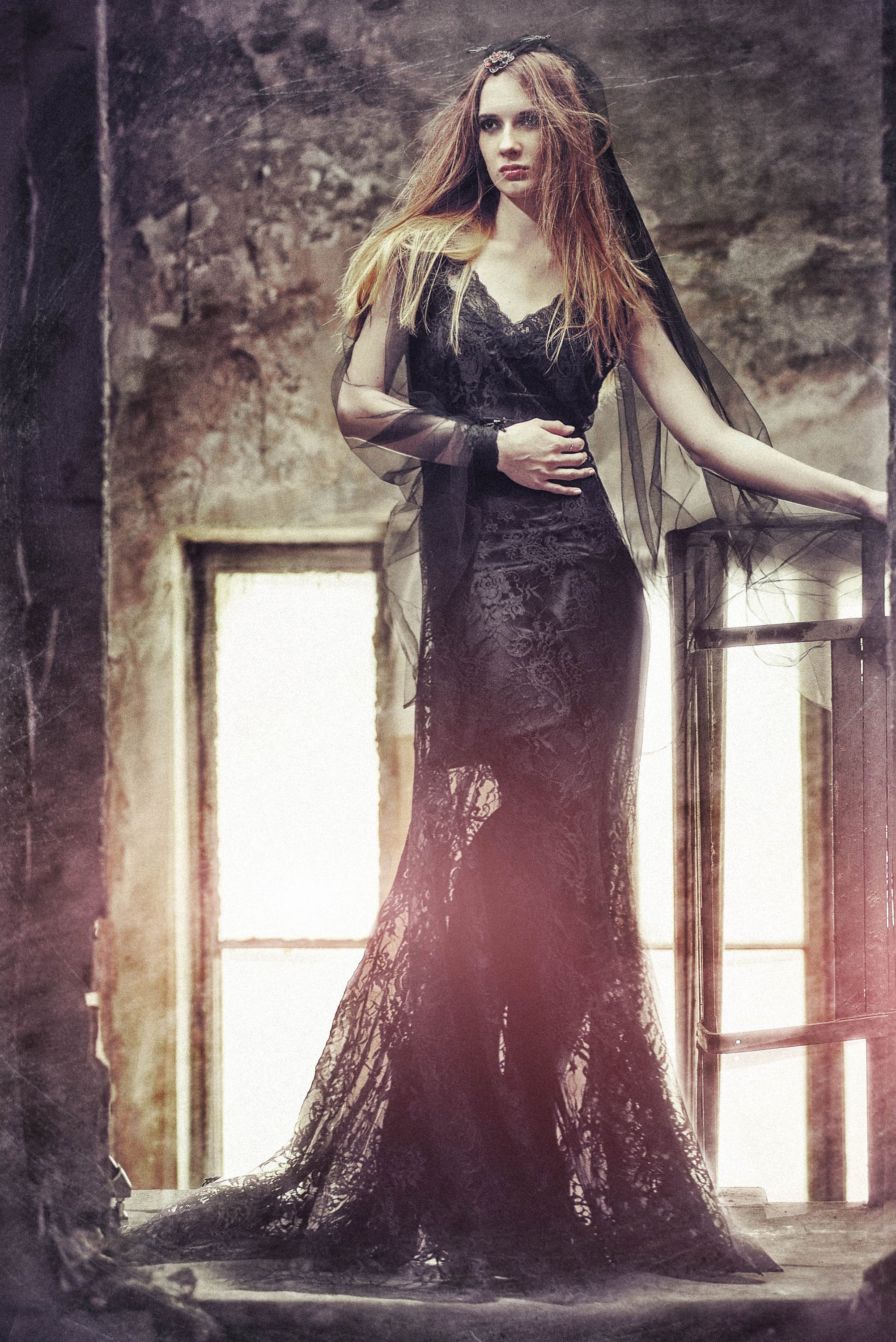 Black Wedding dress. Mermaid bridal dress. Lace wedding