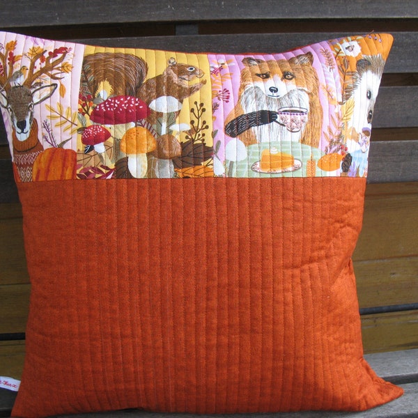 Patchwork Kissen Waldtiere im Herbst