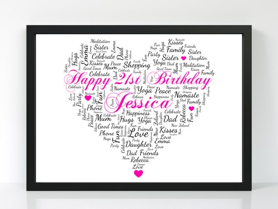 Personalised 21st Birthday Gift Customised Birthday Heart Print