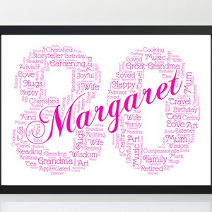 Digital Download - Personalised 80th Birthday Gift - Customised Birthday Age Print  - Word Art Keepsake Gift - Unique Present 80 Year Old
