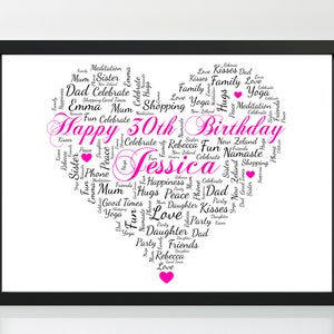 Digital Download - Personalised 30th Birthday Gift - Customised Birthday Heart Print  - Word Art Keepsake - Unique Present 30 Year Old Women