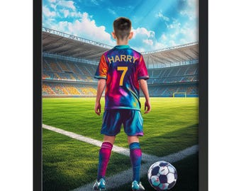 Personalised Football Gifts for Boys | Football Wall Art for Boys Bedroom | Custom Name and Shirt Number, Ideal Gift for Son Grandson Nephew