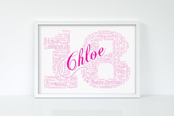 Personalised 18th Birthday Gift - Customised Birthday Age Print  - Word Art Keepsake Gift Print - Unique Present 18 Year Old Girls or Boys