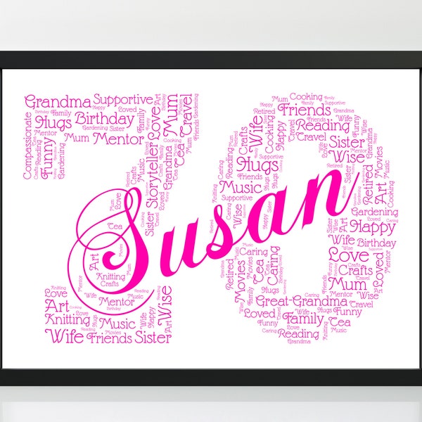 Digital Download - Personalised 70th Birthday Gift - Customised Birthday Age Print  - Word Art Keepsake Gift - Unique Present 70 Year Old