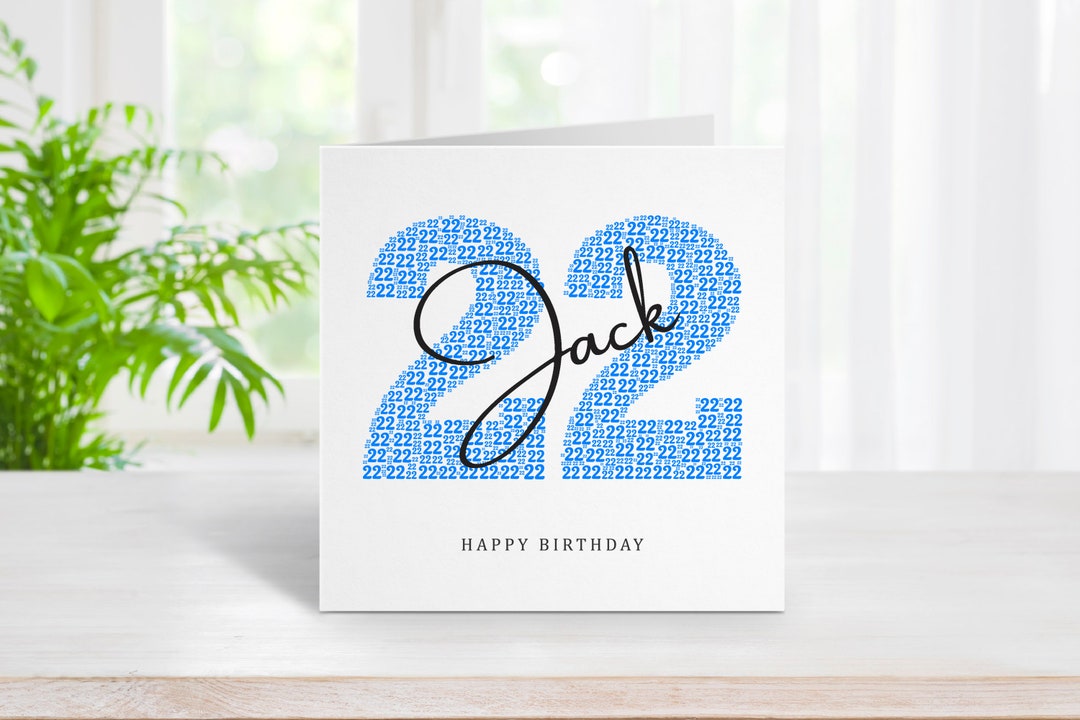 Personalised 22nd Birthday Card - Twenty Second Birthday Card for 22