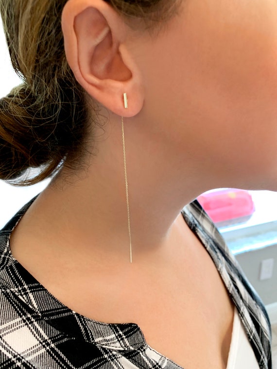 14kt Yellow Gold Staple Chain Stud Earrings