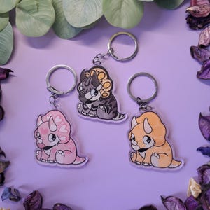Double Sided Triceratops Acrylic Charm Keychain
