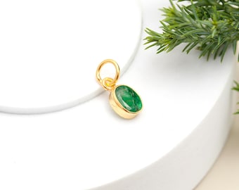 ザンビア産エメラルド14Kゴールドチャーム：グリーンエナメル