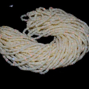 White Base Ethiopian Opal Smooth Rondelle Bead-Welo Opal Bead-Opal Rondelle Beads-Opal Plain Bead-Fire Opal Beads-Flashy Opal Bead