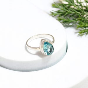Natural Blue Topaz Ring Handmade 925 Sterling Silver December Birthstone Gift for Mother Jewelry