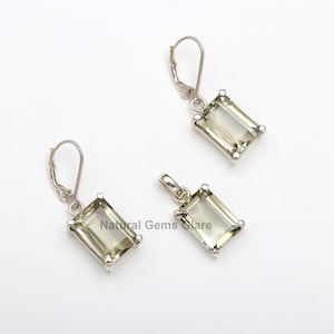 Green Amethyst Pendant-Natural Prasiolite Necklace Set 925 Sterling Silver-Amethyst Green Jewelry Pendant-Anniversary Gift For Her
