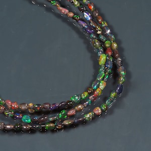 Natural Ethiopian BLACK Opal Tumbled shape black Fire unshaped Nuggets Tumbled shape smooth gemstone Beads necklace,