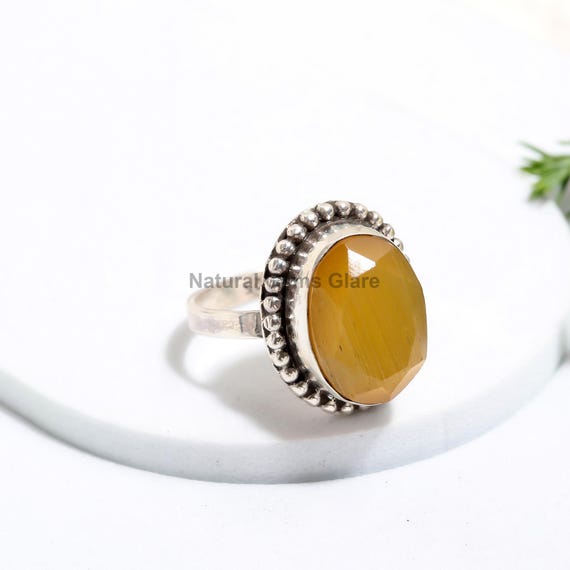 Faceted Yellow Sapphire Ring Stackable Ring 925 Sterling  Faceted Yellow Sapphire Sterling Silver Ring 925 main image 1