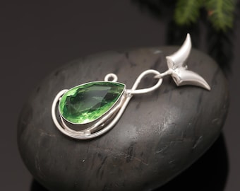 Green Fluorite Pendant – Faceted Pear Stone, Silver-Plated Jewelry