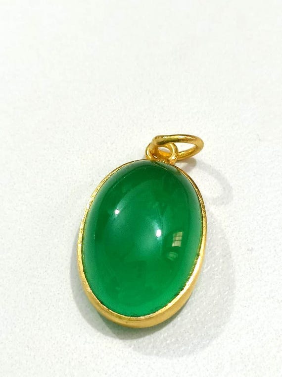 Natural Geen Onyx 14k Gold Charm Pendant, Green Onyx Jewelry
