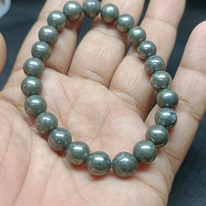 Natural Pyrite Gemstone Bracelet 8 mm soothing bracelet crystal healing energy stone bracelet for Women & Men Adjustable Size