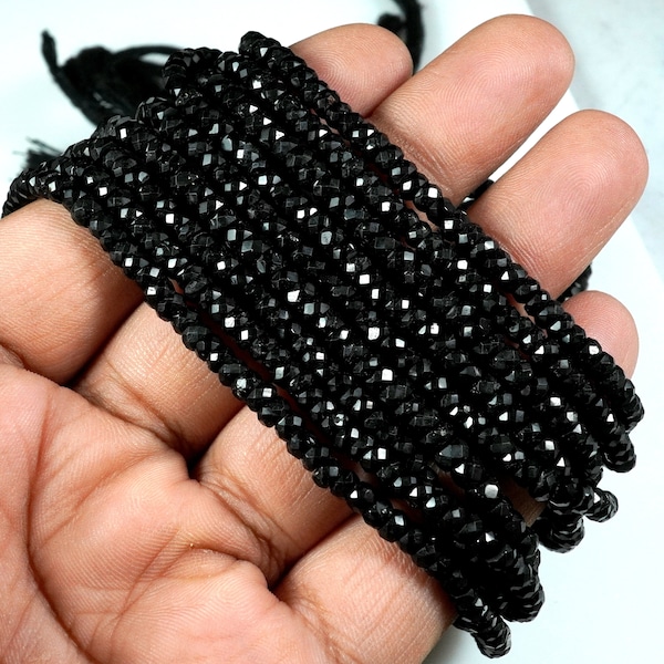 Natural Black Tourmaline Faceted Rondelle Beads,3, 4 mm Black Tourmaline Rondelle beads Wholesale Beads