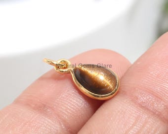 Natural Tiger's Eye Charm,14 K Gold Charm, Tiger's Eye Charm, Gold Charm Pendant, Handmade Gold Charm