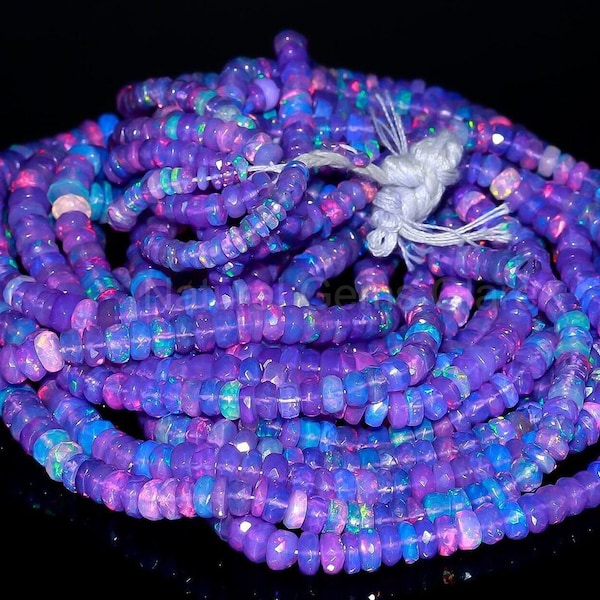 AAA++ Natural Purple Lavender Opal Beads,  Welo Opal Faceted Rondelle Loose Gemstone Beads Strand, Lavender Fire Opal Handmade Jewelry Beads