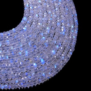 AAA+ White Rainbow Moonstone Beads Strand -100% Natural Blue Flashy Faceted Rondelle Beads for Necklace, Wholesale Jewelry Supply