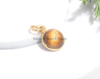 Natural Tiger's Eye Charm, 14k Solid Gold Charm, Brown Tiger's Eye Charm, Gold Charm Pendant, Handmade Charm, GIFT FOR HER