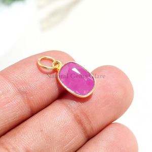 Certified Natural Burma Ruby Charm | 9k Yellow Gold  Ruby Pendant | Heated Burmese Gemstone Charm Dainty July Birthstone