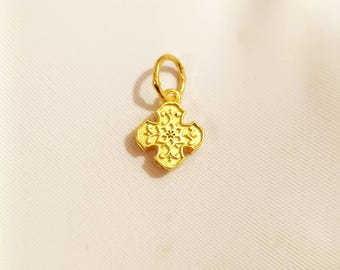 Tiny Cross 14 k Gold Charm, Gold Charm Pendant, Charm tiny  Necklace, Handmade Gold plated Charm, Gift for Her