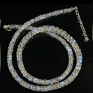 Natural Rainbow Moonstone Faceted Rondelle Beads Blue Flashy White Moonstone Flashy Faceted Beads Strand