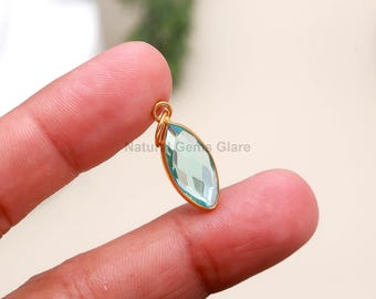 Topaz Charm,14 k Gold Charm, Swiss Blue Topaz lab created Charm Gold Pendant, Charm Necklace, Handmade Gold Charm, Gift for Her
