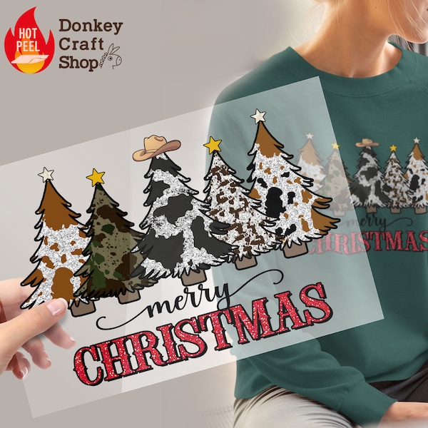 Western Merry Christmas Tree Cowhide DTF Transfers, Ready to press, Ready For Press Heat Transfers DTF181