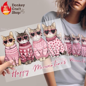 Valentine Katze DTF Transfers, bereit zu drücken, Bügeln auf DTF, bereit für Press Heat Transfers DTF507