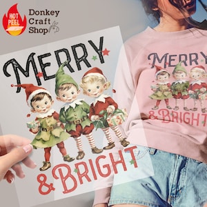 Vrolijk kerstfeest Vrolijke en heldere DTF-transfers, klaar om te drukken, klaar voor perswarmtetransfers DTF136