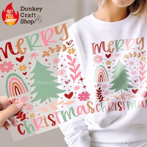 Merry Christmas Boho Flower DTF-transfers, klaar om te drukken, klaar om te drukken Heattransfers DTF476