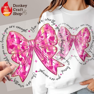Pink Valentine Heart Coquette Bow DTF-transfers, klaar om te drukken, DTF-gereed voor pers Heattransfers DTF504