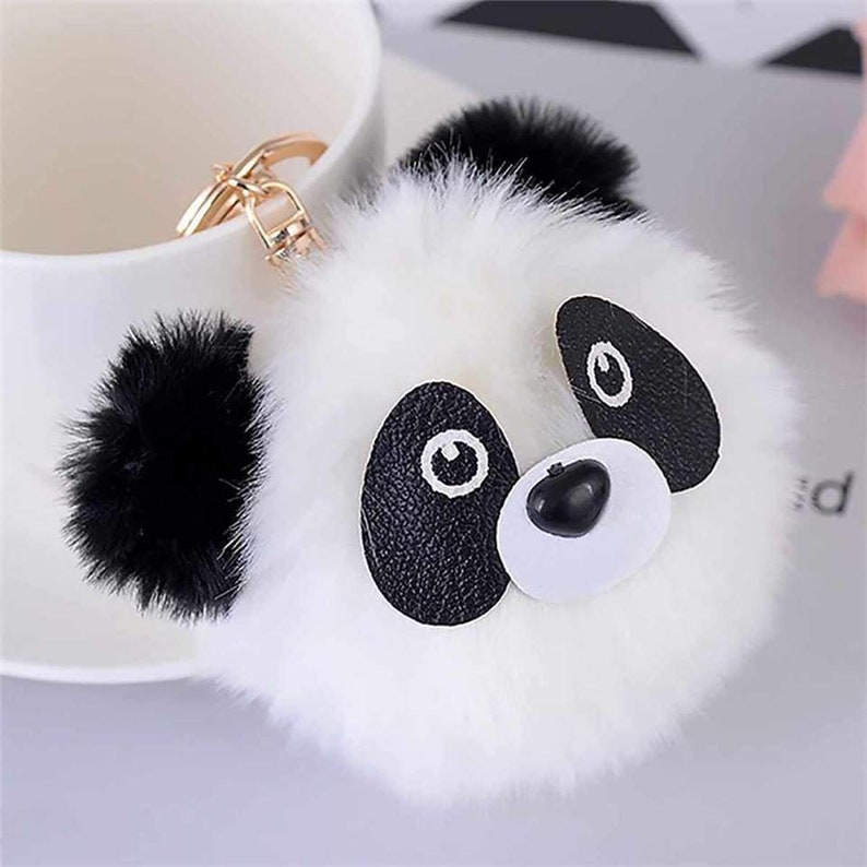 Pom Pom Panda Bear Bag Charm Keyring Soft Fluffy Ball Key Fob Etsy