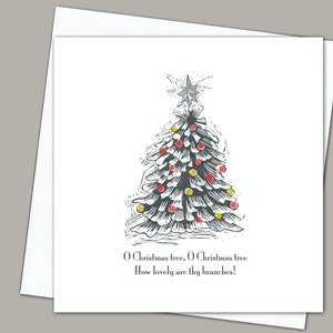 Carte de voeux pour arbre de Noël - impression d'une linogravure originale par Liffey & Co.