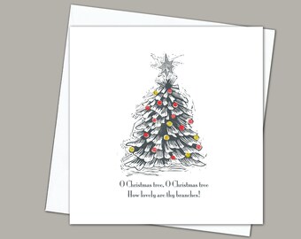 Kerstboom wenskaart - afdruk van een originele linosnede van Liffey & Co.