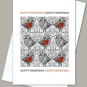 Biglietto d'auguri di buon Natale Robins - stampa di un'incisione su linoleum originale di Liffey & Co.