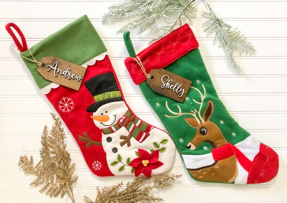 Personalized Wooden Christmas family pet Stocking Name Gift Tags