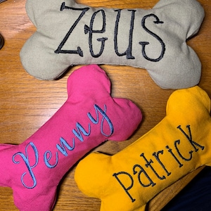 DOG TOY - custom, personalized stuffed dog bone with squeaker,