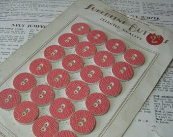 1940's rubber buttons on original card | 24 pink buttons | 22mm diameter| British Made buttons | 1940's haberdashery | Vintage dressmaking.