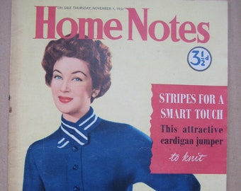 Home Notes magazine | 1956 November | Vintage Women's magazine | Fashion, knitting, home care, cookery | 1950's woman | Romantic stories