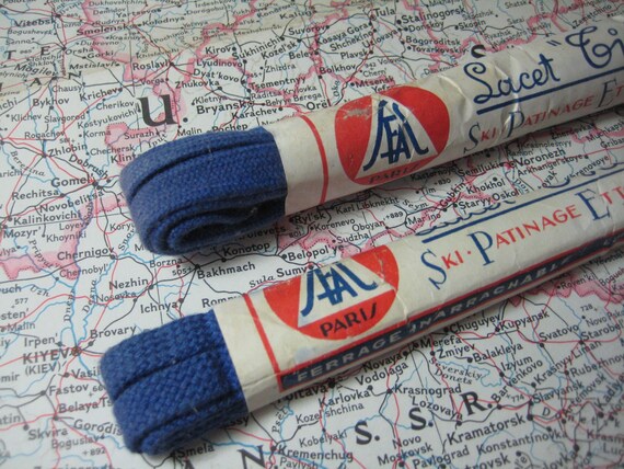 French vintage boot laces | 1930's or 40's | Blue… - image 4