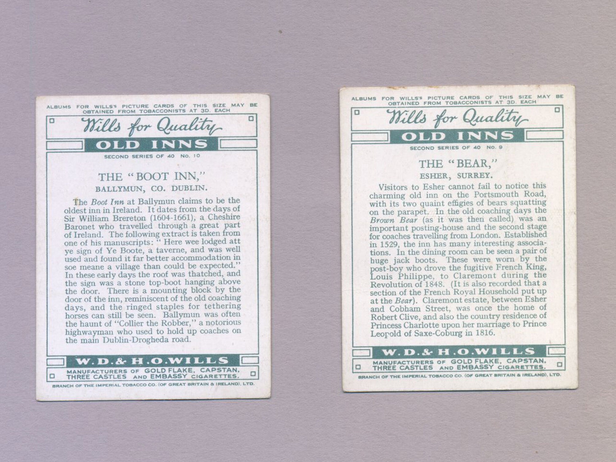 Old Inns, 2nd Series | 1939 Wills Cigarette Cards | Set 40 Original Cards |  1930's Pubs