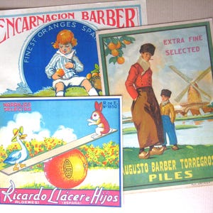 Vintage Spanish orange box labels | 3 designs | Original and unused | 1950&#39;s | Vintage labels | Spanish advertising | Vintage advertising