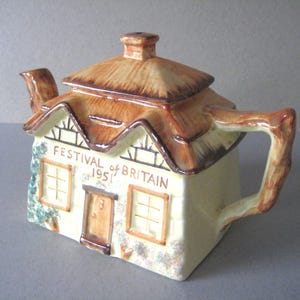 Festival of Britain 1951, China tea pot, cottage shape | Keele Street Pottery | Festival souvenir | Collectable china tea pot