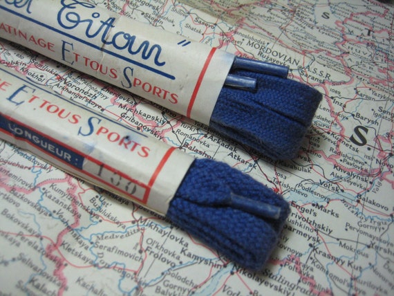 French vintage boot laces | 1930's or 40's | Blue… - image 3