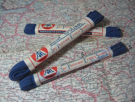 French vintage boot laces | 1930's or 40's | Blue… - image 1